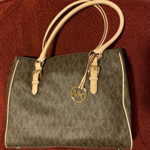MICHAEL KORS Brown MK Monogram Signature Jet Set Medium Work Tote Bag Purse
